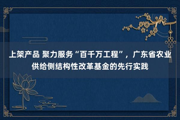 上架产品 聚力服务“百千万工程”，广东省农业供给侧结构性改革基金的先行实践