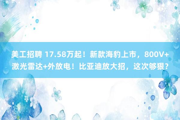 美工招聘 17.58万起！新款海豹上市，800V+激光雷达+外放电！比亚迪放大招，这次够狠？